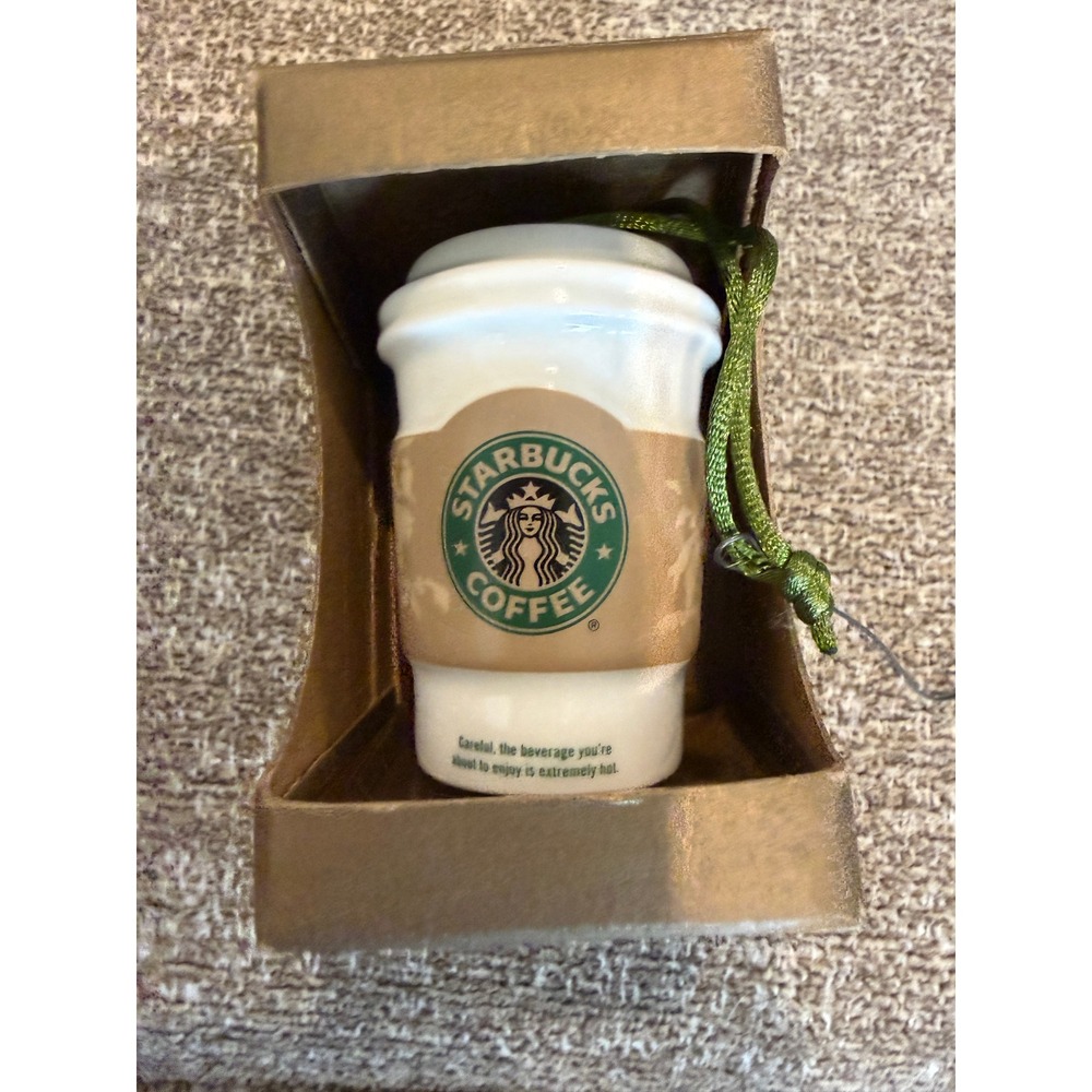 Starbucks 2008 Ceramic Coffee Cup To-Go Cup Christmas Ornament 1129471 NIB
